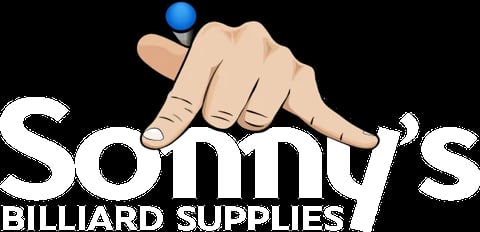Sonnys Billiard Supplies logo featuring a hand holding a blue billiard ball